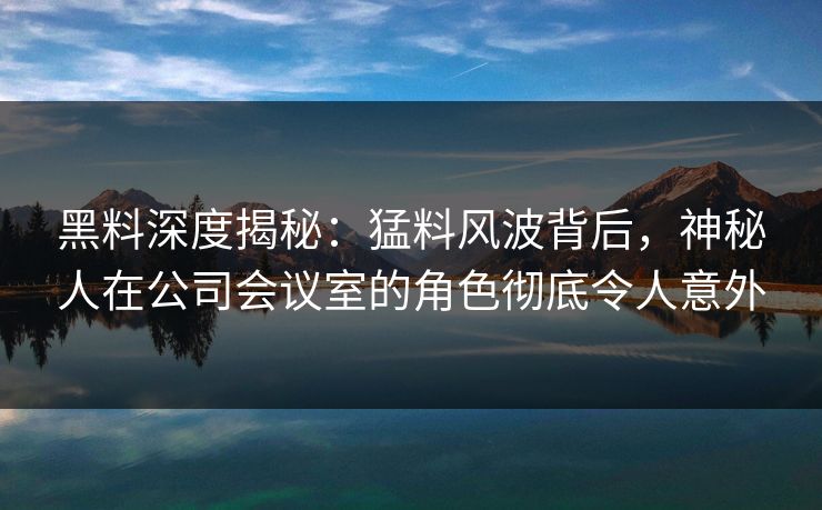 黑料深度揭秘：猛料风波背后，神秘人在公司会议室的角色彻底令人意外