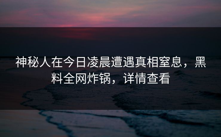 神秘人在今日凌晨遭遇真相窒息，黑料全网炸锅，详情查看