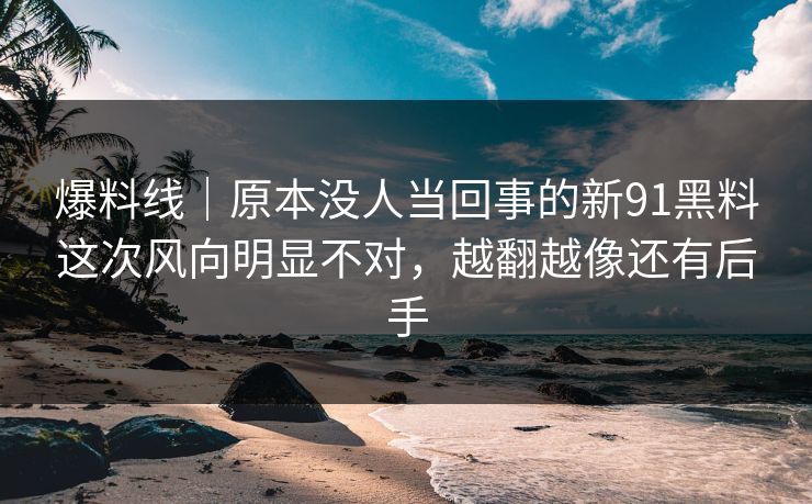 爆料线｜原本没人当回事的新91黑料这次风向明显不对，越翻越像还有后手